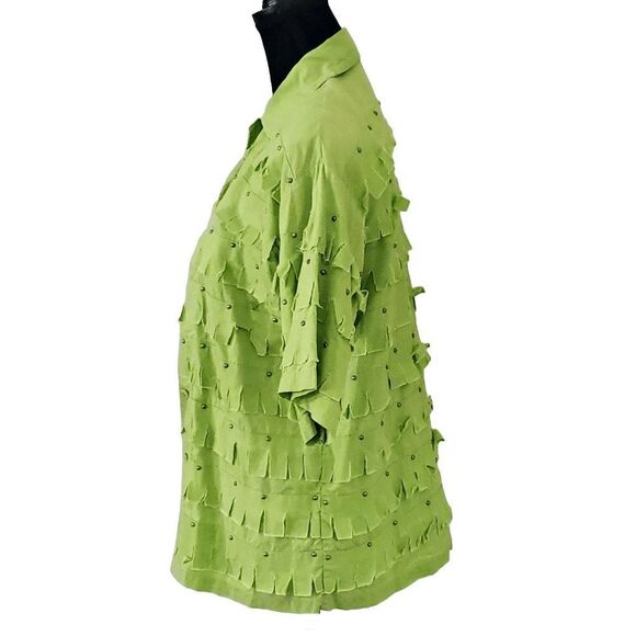 Parking Permit Green VTG BOHO 100% Cotton Fringe Studs Jacket Top Size M - Picture 7 of 8